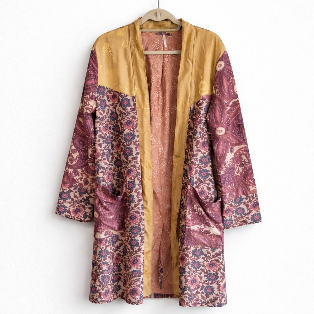 Free People Rare Maggie Floral Duster Jacket L Boho Kimono Festival Layer FP - Picture 2 of 15